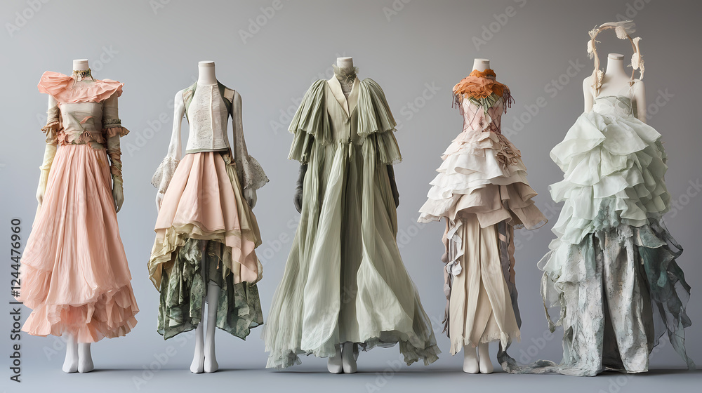 Naklejka premium Eco-friendly fashion brands with sustainable materials, stylish and modern, fashion, soft hues, photograph, green style. Fashion & Costume Design. Illustration