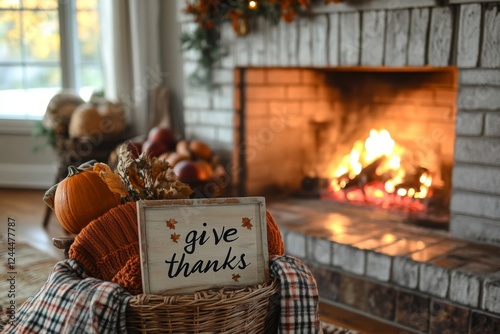 A cozy fireplace with Christmas decorations and stockings hanging on the mantle photo