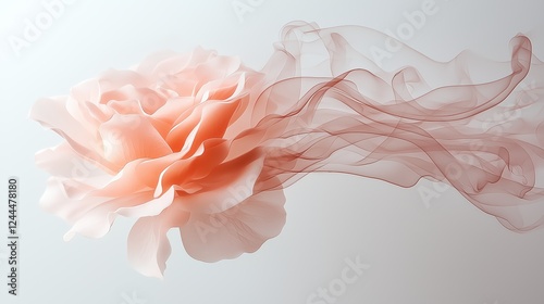 Delicate pink rose with flowing silk background for floral art and design