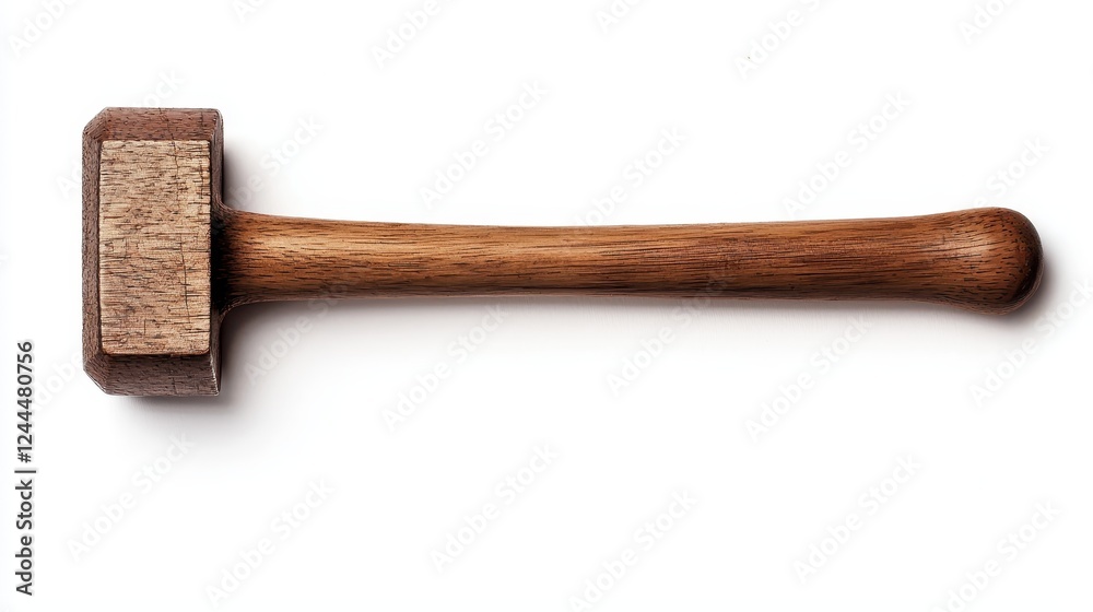 A wooden mallet with a sturdy handle, typically used in woodworking and crafting for striking chisels or assembling joints. A wooden mallet with a sturdy handle, typically used in woodworking and crafting for striking chisels or assembling joints.
