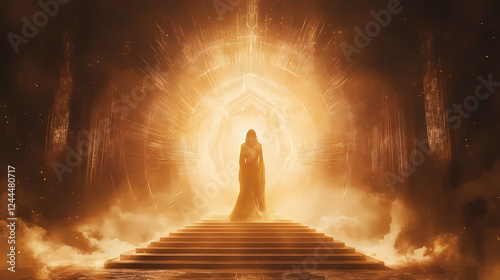 Divine feminine archetype radiating sacred geometry cosmic background ethereal glow spiritual symbolism. Sacred Spaces & Temples. Illustration