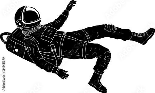 Illustration of an spaceman. Spaceman figure flying in space. Design element for emblem, sign, poster, label.