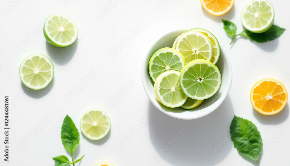 Fresh Lemon Lime Slices in Bowl Bright Summer Food Photo Fresh Lemon Lime Slices in Bowl Bright Summer Food Photo