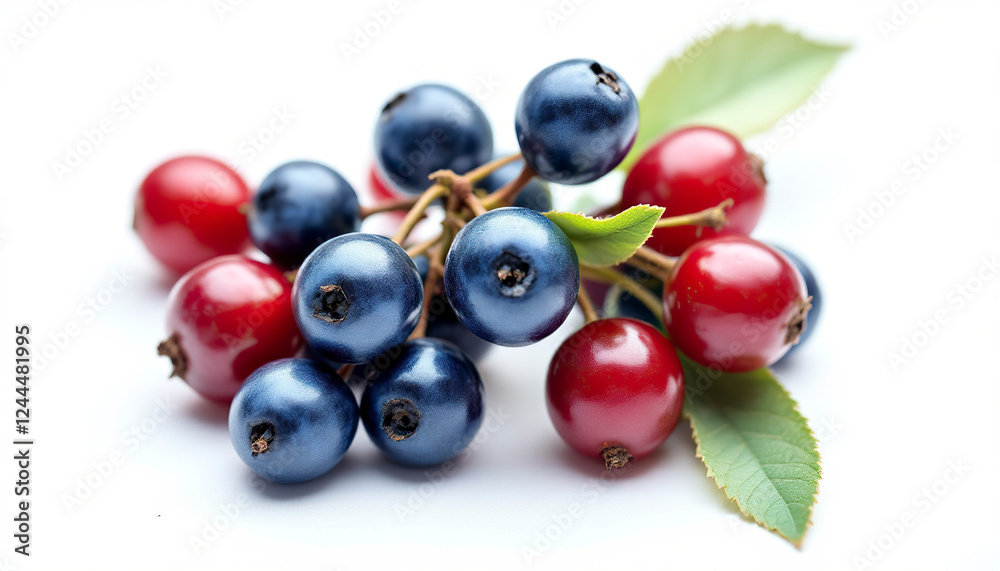 Fresh Blue and Red Berries Bunch on White Background Fresh Blue and Red Berries Bunch on White Background