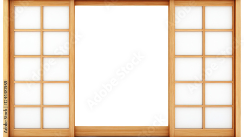 Traditional japanese sliding doors opening on transparent background