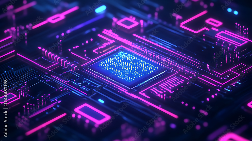 modern technology circuit board texture background design, large data processing, futuristic blue circuit board background, abstract blue and pink neon color minimal vector motherboard, electronics