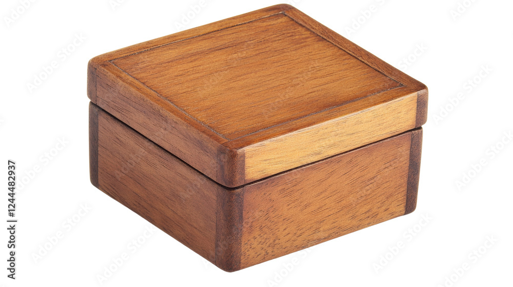 Closed light brown square wooden box isolated on transparent background Closed light brown square wooden box isolated on transparent background