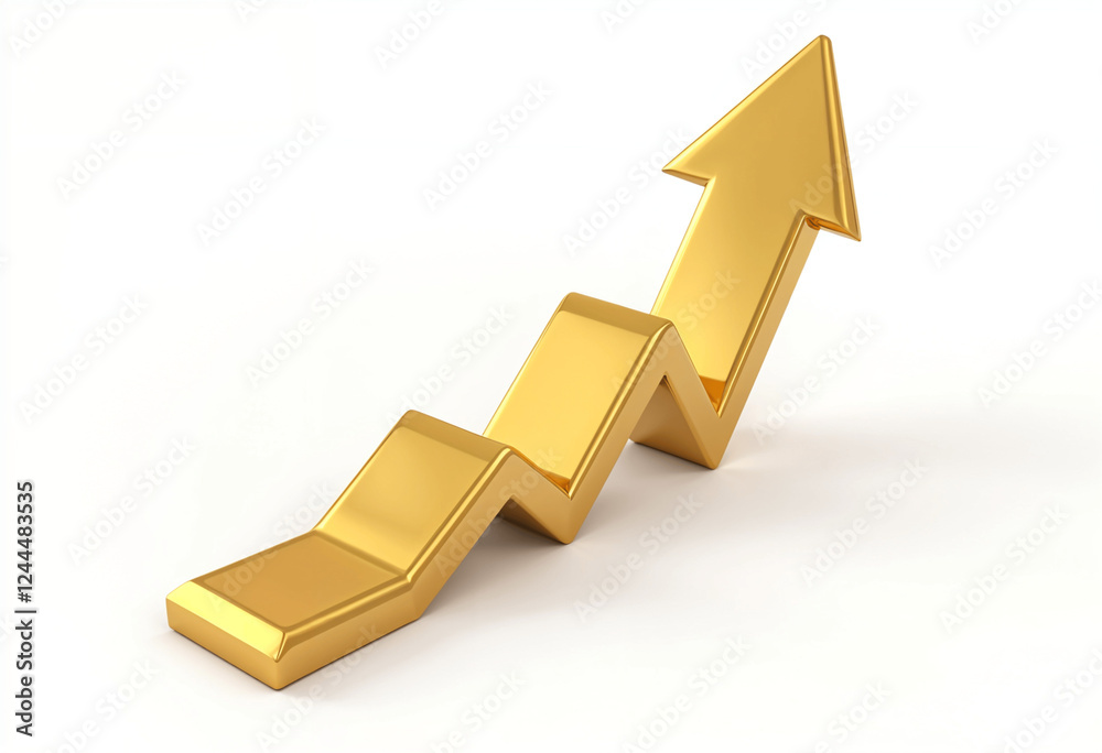 A 3D rendering of a gold arrow pointing upward, symbolizing growth, success, and financial prosperity. The arrow ascends in a stepped pattern. A 3D rendering of a gold arrow pointing upward, symbolizing growth, success, and financial prosperity. The arrow ascends in a stepped pattern.