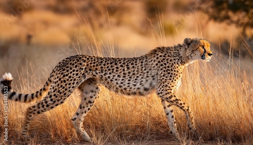 Powerful Closeup of a Hunting Cheetah in Kruger Park African Wildlife Captured in Striking Detail Amidst the Savannahs Golden Hues, Showcasing the Majesty and Grace of Natures Swiftest Predator.