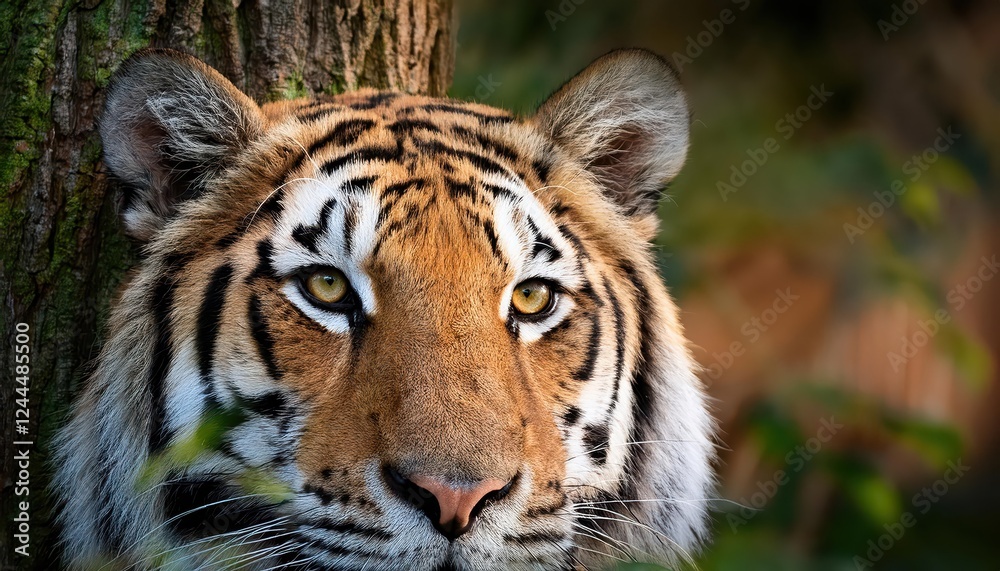 Intimate Encounter Siberian Tiger Concealed amidst Wintery Woods, Momentary Pause before the Hunt at Twilight Intimate Encounter Siberian Tiger Concealed amidst Wintery Woods, Momentary Pause before the Hunt at Twilight