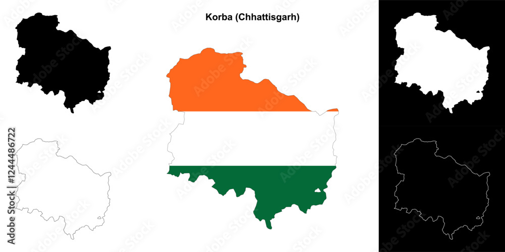 Fototapeta premium Korba district (Chhattisgarh) blank outline map set