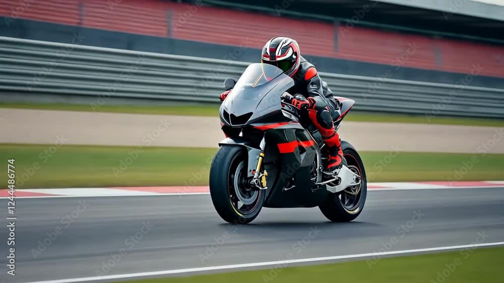 Motorcyclist on a sports motorcycle rides along the track. Motorbike racing. Motorcyclist on a sports motorcycle rides along the track. Motorbike racing.