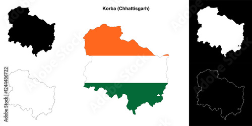 Korba district (Chhattisgarh) blank outline map set