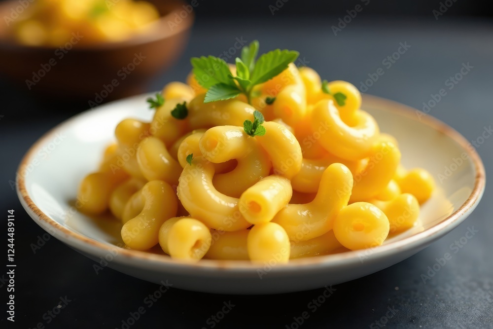 A generous portion of mac & cheese, perfectly browned, comfort food, baked A generous portion of mac & cheese, perfectly browned, comfort food, baked