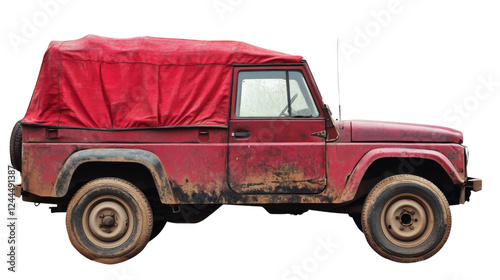 Red covered off-road vehicle isolated on transparent background