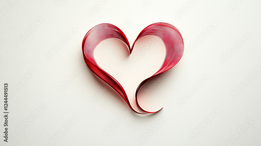 Elegant red line forms a heart shape on a soft neutral background Elegant red line forms a heart shape on a soft neutral background