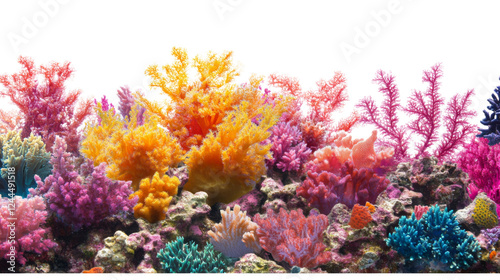Fototapeta Naklejka Na Ścianę i Meble -  Colorful coral reef panorama on transparent background for marine life concepts