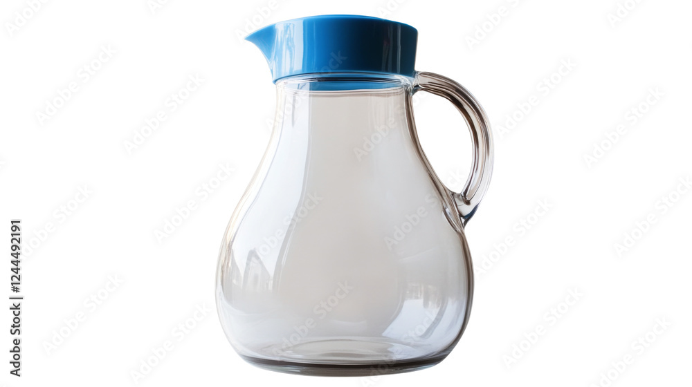 Empty glass jug with blue lid on transparent background Empty glass jug with blue lid on transparent background
