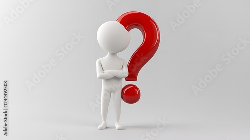 A 3D person thinking with a large red question mark on a white background photo