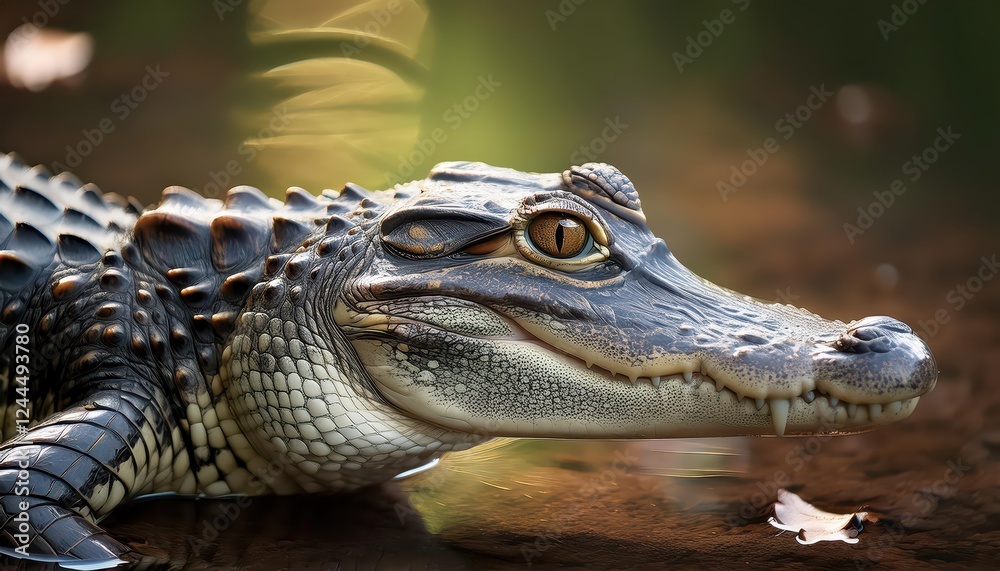 Striking Closeup of a Youthful Alligator in Tropical Swamp, Capturing the Majesty and Mystique of the Everglades Wilderness Striking Closeup of a Youthful Alligator in Tropical Swamp, Capturing the Majesty and Mystique of the Everglades Wilderness