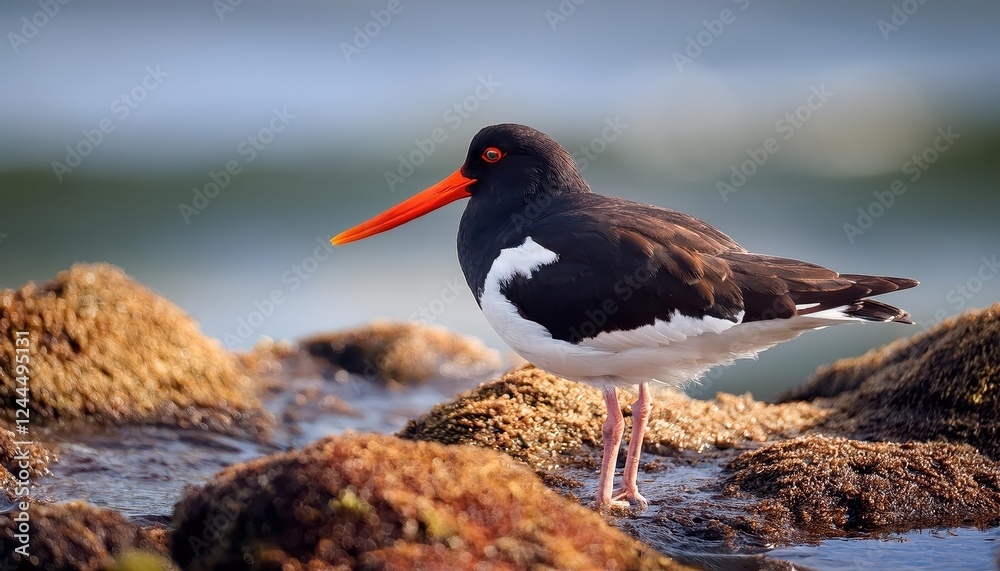 Vivid Closeup of an American Oystercatcher Bird Against a Rocky Coastline, with the Ocean as a Backdrop, Embracing the Natural Beauty and Wildlife of Americas Coast Vivid Closeup of an American Oystercatcher Bird Against a Rocky Coastline, with the Ocean as a Backdrop, Embracing the Natural Beauty and Wildlife of Americas Coast