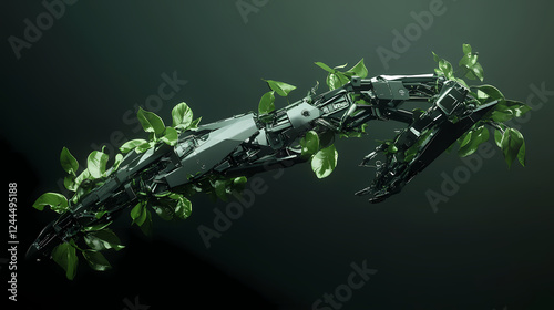 Wallpaper Mural Futuristic fusion of nature and technology - 3d render botanical robotic plant against dark background. Organic vs. Mechanical Contrast. Illustration Torontodigital.ca