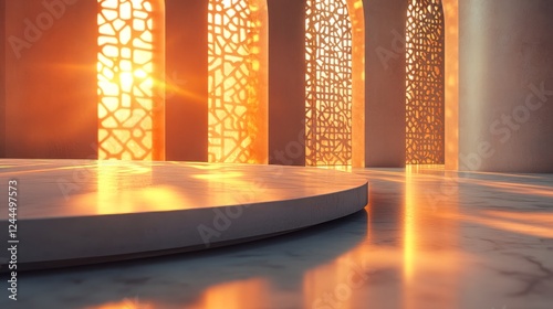 Wallpaper Mural A refined close-up of an empty Ramadan podium, featuring soft geometric patterns and warm ambient lighting, perfect for a minimal celebration Torontodigital.ca