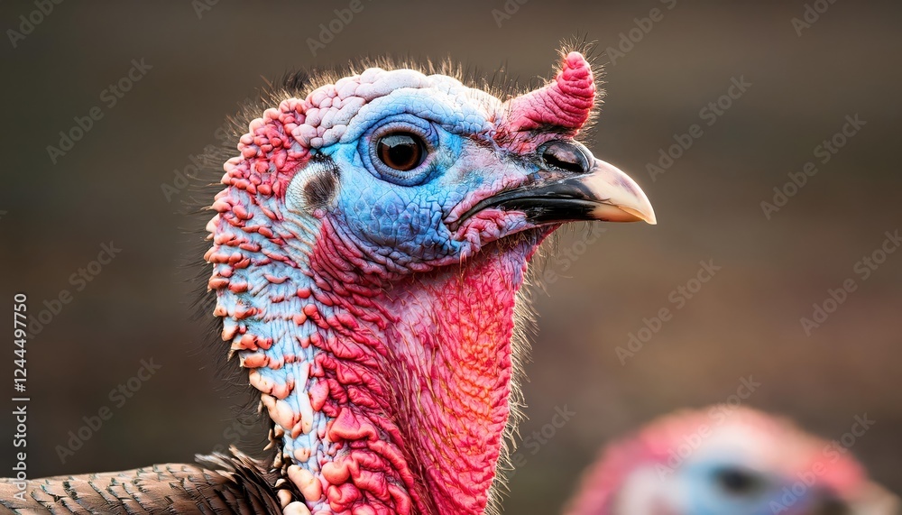 Inquisitive Turkey Bird with Detailed Textural Plumage A Comical Closeup Capturing Turkeys Expressive Personalities against Rich Autumnal Backdrop Inquisitive Turkey Bird with Detailed Textural Plumage A Comical Closeup Capturing Turkeys Expressive Personalities against Rich Autumnal Backdrop