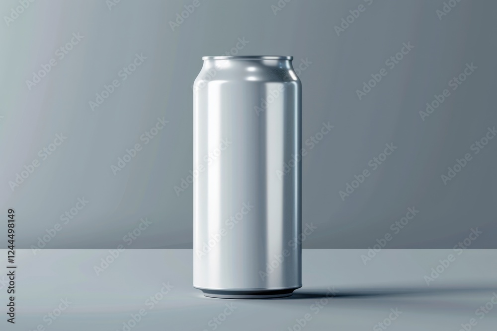 High-quality vector artwork of a white aluminum drink can, showcasing a polished metallic finish and precise lines, against a light gradient background High-quality vector artwork of a white aluminum drink can, showcasing a polished metallic finish and precise lines, against a light gradient background