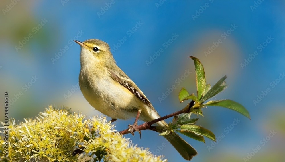 Vivid CloseUp of a Common Chiffchaff Bird, Basking in the Golden Light of the Dappled Forest Canopy on a Winter Afternoon Vivid CloseUp of a Common Chiffchaff Bird, Basking in the Golden Light of the Dappled Forest Canopy on a Winter Afternoon