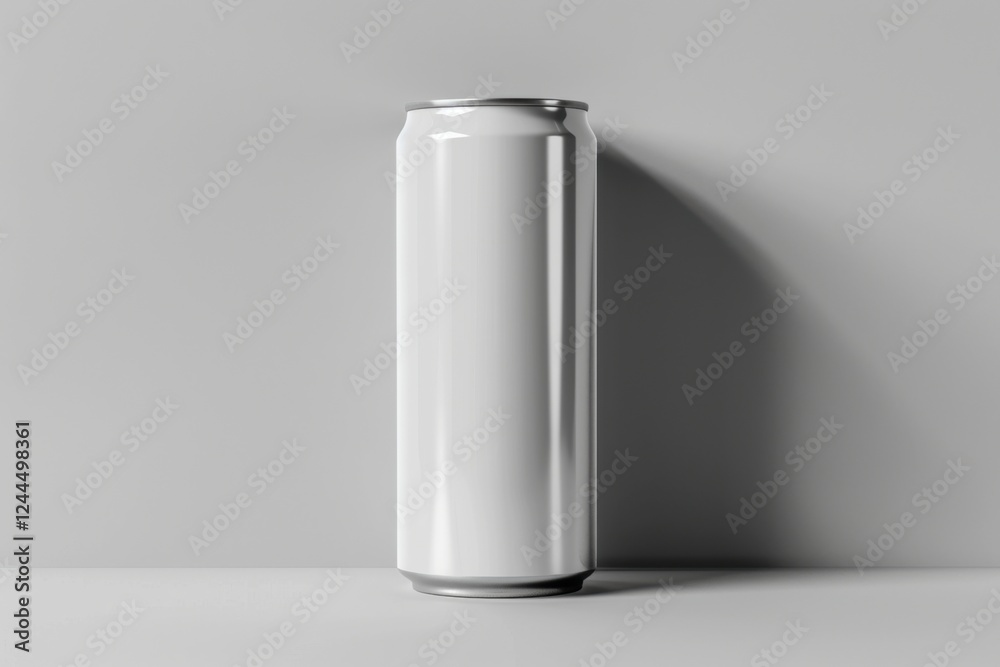High-quality vector artwork of a white aluminum drink can, showcasing a polished metallic finish and precise lines, against a light gradient background High-quality vector artwork of a white aluminum drink can, showcasing a polished metallic finish and precise lines, against a light gradient background