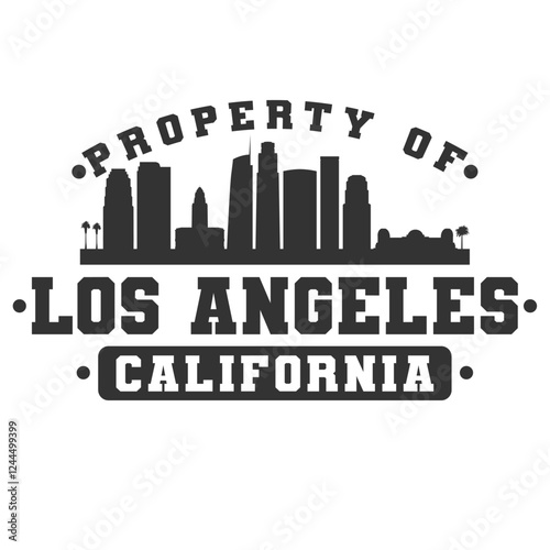 Los Angeles, CA, USA City Varsity Skyline. A Logotype Sports College and University Style. Illustration Design Vector Emblem.