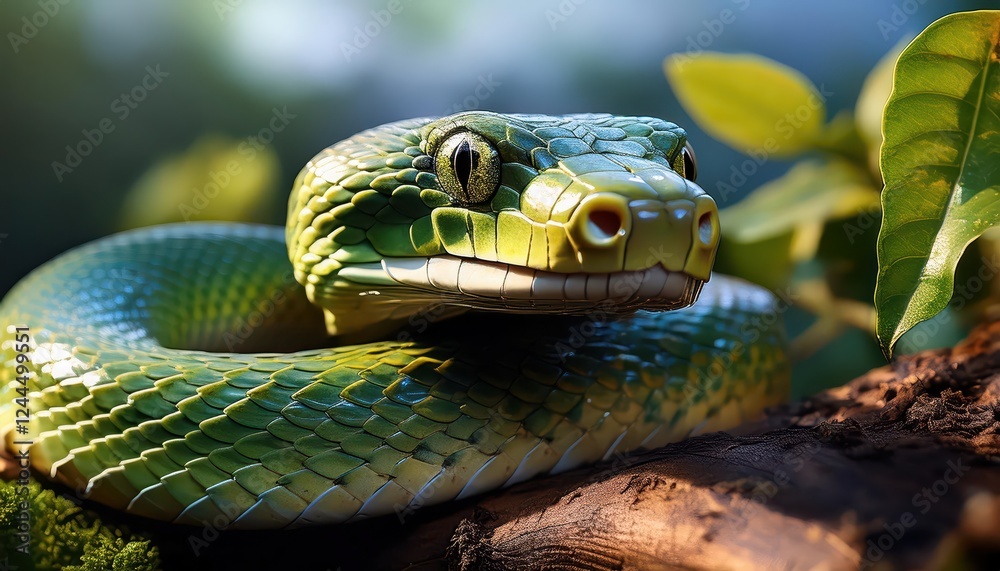 Striking Closeup of a Common Krait in a Grassy Savannah, Showcasing its Hypnotic Patterns and Dangerous Beauty at Golden Hour. Striking Closeup of a Common Krait in a Grassy Savannah, Showcasing its Hypnotic Patterns and Dangerous Beauty at Golden Hour.