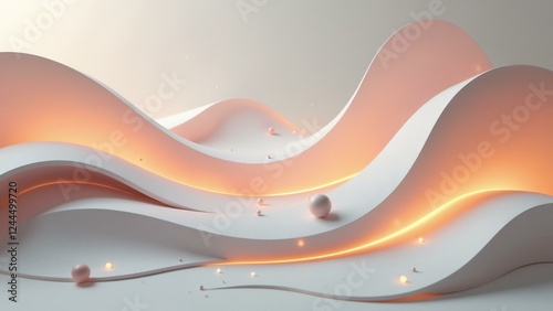 Geometric patterns, digital art, minimalist design, soft lighting, warm neutrals, pastel colors, smooth lines, sleek shapes.