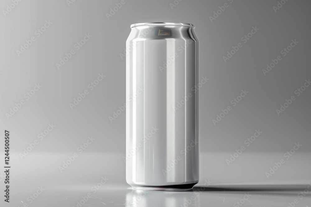 High-quality vector artwork of a white aluminum drink can, showcasing a polished metallic finish and precise lines, against a light gradient background High-quality vector artwork of a white aluminum drink can, showcasing a polished metallic finish and precise lines, against a light gradient background