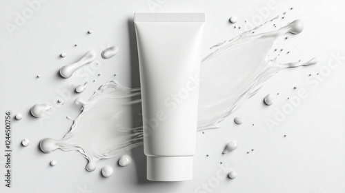 Wallpaper Mural A completely white tube of cream on a plain background, with drops and splashes of water surrounding it. The droplets catch the light, creating a fresh, dynamic contrast with the s Torontodigital.ca