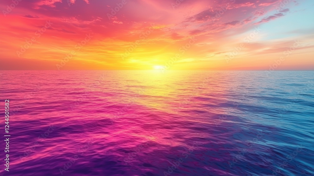 Fototapeta premium A vibrant sunset over a calm ocean, showcasing beautiful colors and serenity.