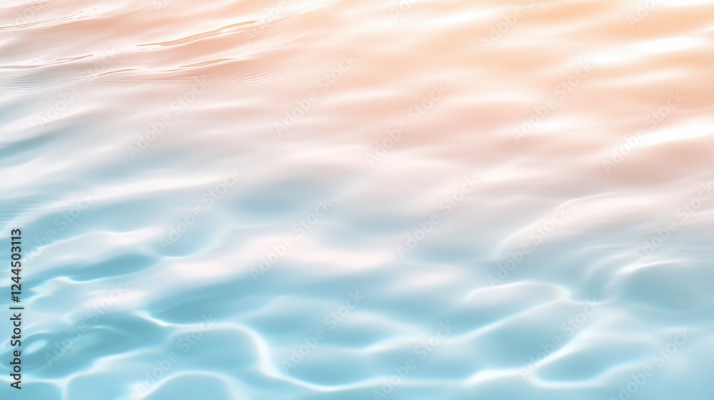 Obraz premium Water Ripple Texture: Abstract shot of shimmering turquoise water with gentle ripples, illuminated by a soft, ethereal light. The delicate movement creates a serene and tranquil atmosphere. 