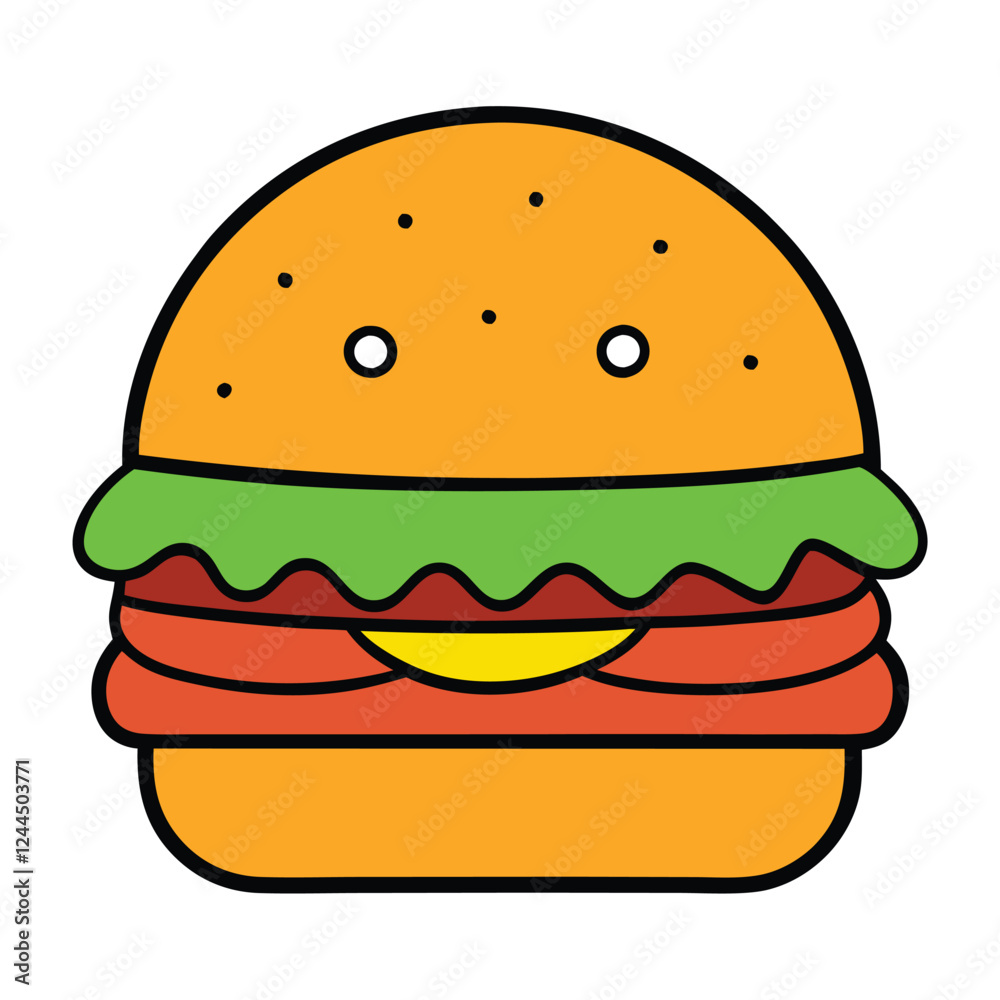 Burger, food funny vector art illustration