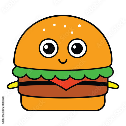 Burger, food funny vector art illustration