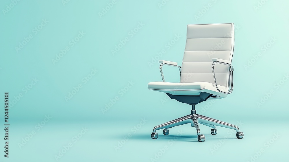 A modern office chair with a sleek design, featuring a soft white upholstery and chrome accents, perfect for creating a stylish workspace ambiance. A modern office chair with a sleek design, featuring a soft white upholstery and chrome accents, perfect for creating a stylish workspace ambiance.