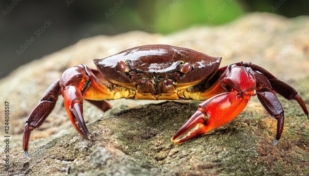 Vibrant Red Crab Amidst Rocky Coastline at Dusk Majestic Wildlife Scene Showcasing Coastal Beauty and Captivating Textures Vibrant Red Crab Amidst Rocky Coastline at Dusk Majestic Wildlife Scene Showcasing Coastal Beauty and Captivating Textures
