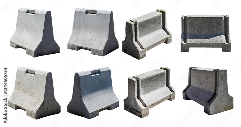 Various Concrete Barriers in Different Arrangements and Styles, isolated on transparent background Various Concrete Barriers in Different Arrangements and Styles, isolated on transparent background