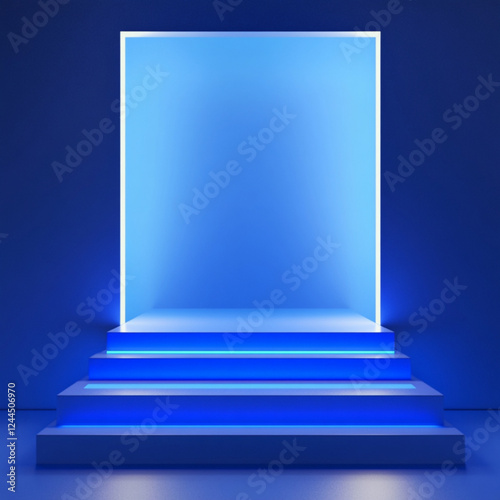 An Iluminated blue podium