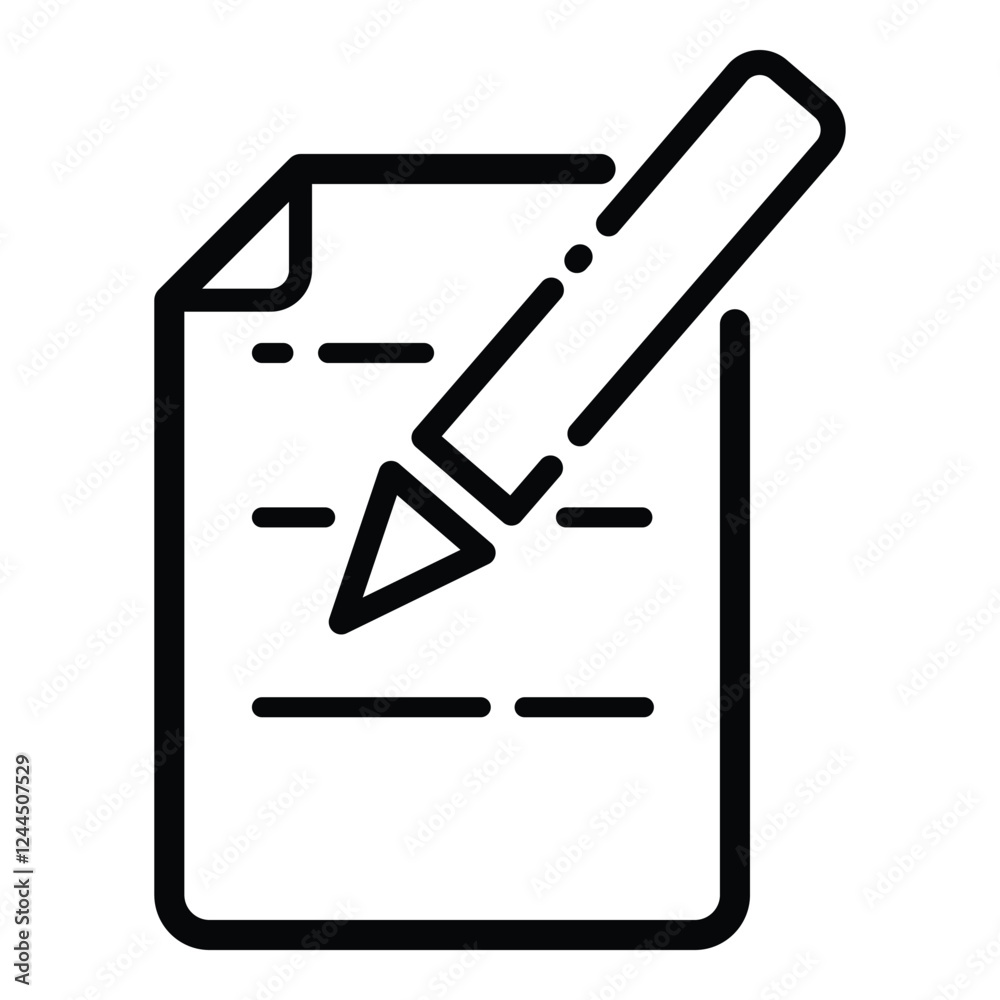 Pencil On Document Flat Icon Isolated On White Background Pencil On Document Flat Icon Isolated On White Background