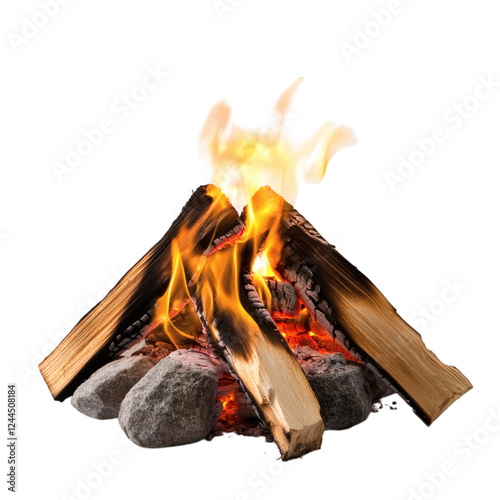 Fast Burning Flame from a Campfire Isolated on Transparent Background