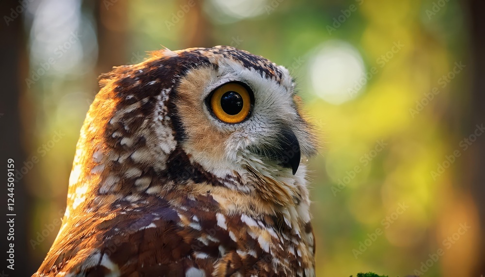 Enigmatic Spotted Owl Perched Amidst Lush Forest Greenery Mystical Eyes Gazing Intently in a Vibrant Woodland Haven at Twilight Enigmatic Spotted Owl Perched Amidst Lush Forest Greenery Mystical Eyes Gazing Intently in a Vibrant Woodland Haven at Twilight