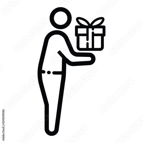 Person With Gift Flat Icon Isolated On White Background