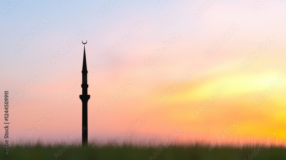 Fototapeta premium Sunset Silhouette Minaret Peaceful Landscape