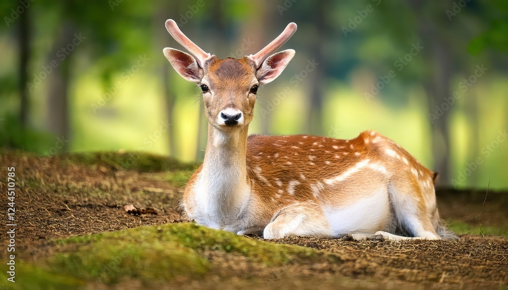 Charming Fallow Deer Roaming Freely Among Autumn Leaves in a Tranquil Wildlife Sanctuary, Surrounded by Amber Green Hues and Capturing the Spirit of Natures Peaceful Harmony. Charming Fallow Deer Roaming Freely Among Autumn Leaves in a Tranquil Wildlife Sanctuary, Surrounded by Amber Green Hues and Capturing the Spirit of Natures Peaceful Harmony.